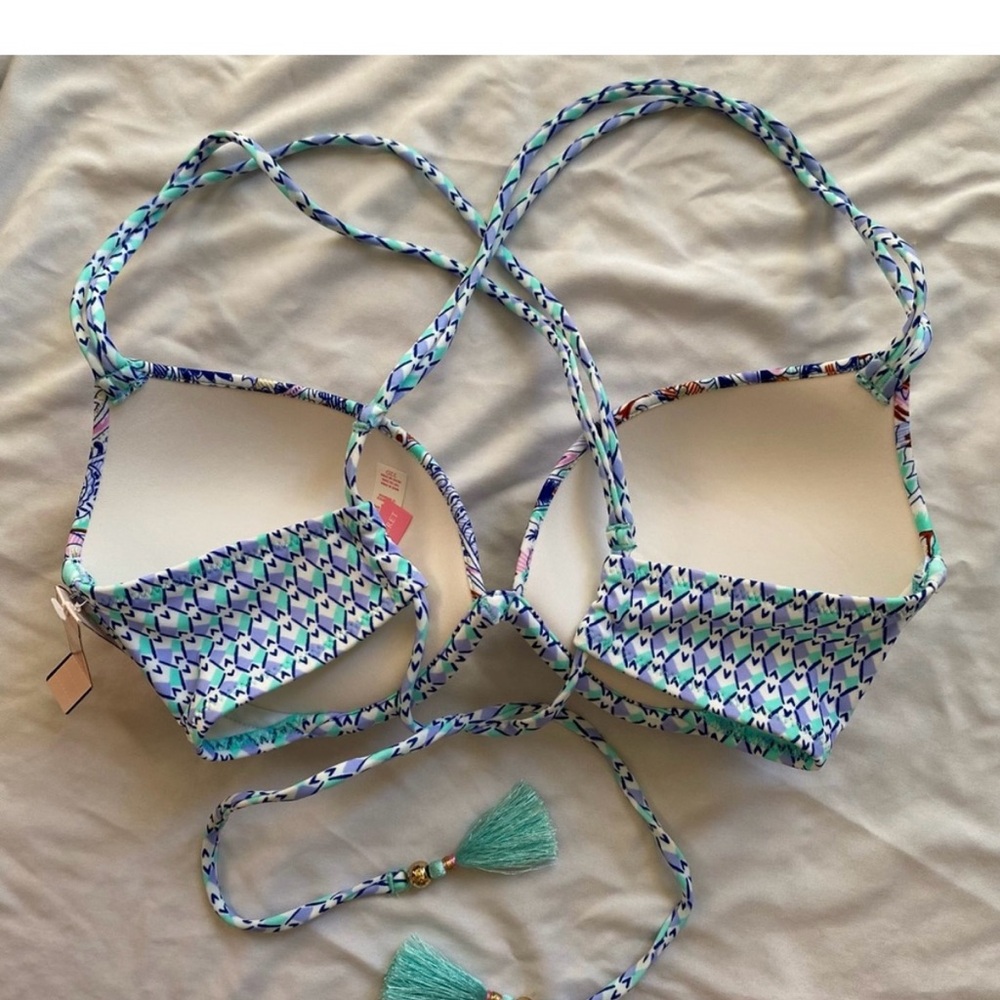 Victoria’s Secret The Gorgeous Bikini Top Strappy Tassel Blue Paisley 34C - Picture 3 of 5